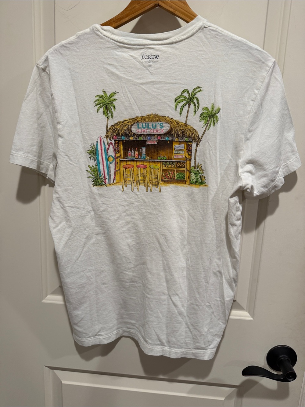 J. Crew White Short-Sleeve Tee with Tropical Tiki Bar Graphic